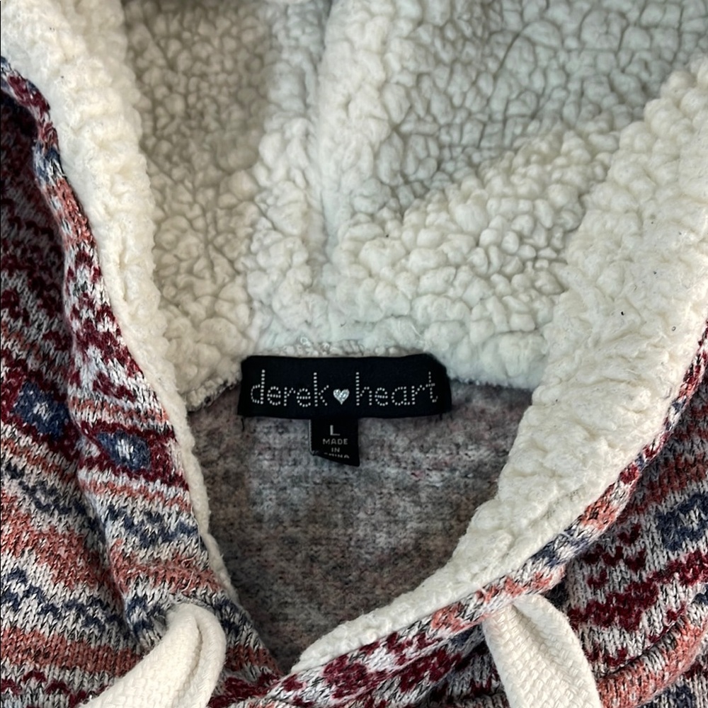 Derek Heart Multicolor Nordic Patterned Hoodie Size Large - Picture 2 of 7
